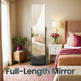 LEDREM 360°Swivel Jewelry Cabinet with LED Lights - Full-Length Mirror, Makeup Shelf & Storage Basket, Standing Armoire Organizer, Ink Black