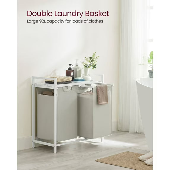 Laundry Hamper, Laundry Basket, Laundry Sorter with 2 Pull-Out and Removable Bags, Shelf, Metal Frame, 2 x 12.1 Gallons