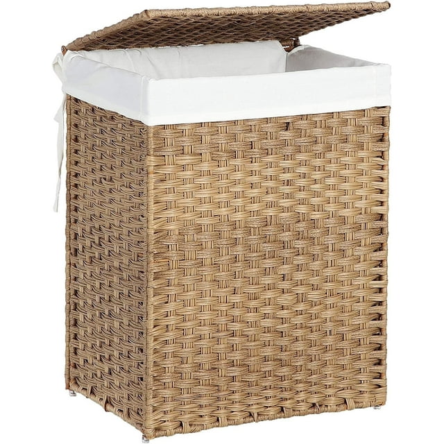 23.8 Gal (90L) Laundry Hamper Laundry Basket with Lid and Handles Wicker hamper Foldable Removable Liner Bag Natural
