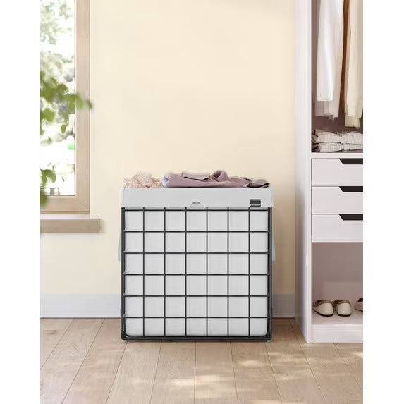 29 Gal Collapsible Laundry Hamper with Washable Liner & Sturdy Metal Frame, Portable Clothes Basket for Home Organization, Cream White