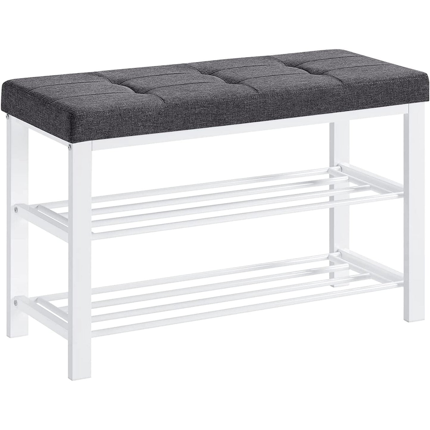 3-Tier Shoe Rack Shoe Bench for Entryway Storage Organizer with Metal Frame for Living Room Hallway 12.2 x 31.9 x 19.3 Inches, Gray and White