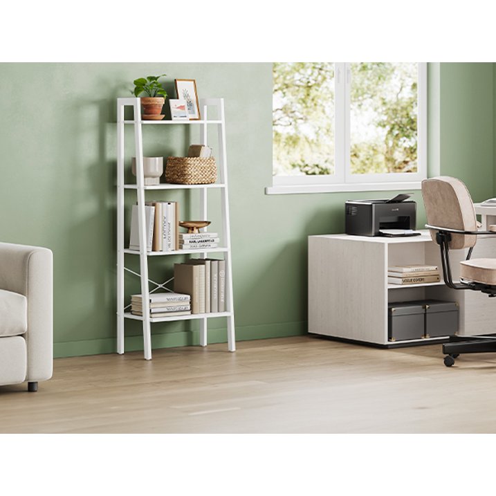 4-Tier Ladder Shelf, Storage Rack for Home Garden, Large Capacity Bookcase, White