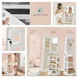 LEDREM 360°Swivel LED Jewelry Cabinet - Full-Length Mirror with 200+ Storage, Lockable Drawers & Makeup Vanity, Cloud White