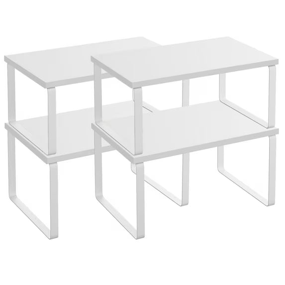 4-Pack Cabinet Organizer Shelf, Kitchen Counter Shelves, Kitchen Storage, Spice Rack, Stackable, Expandable, Metal and Engineered Wood, Cloud White and Snow White