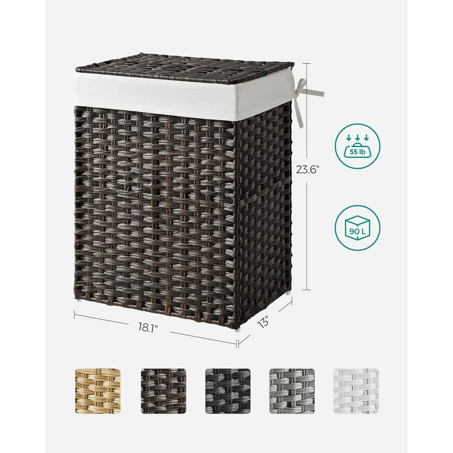 SONGMICS 90L Laundry Hamper with Lid Folding Laundry Basket Clothes Hamper with Removable Liner for Laundry Room Brown