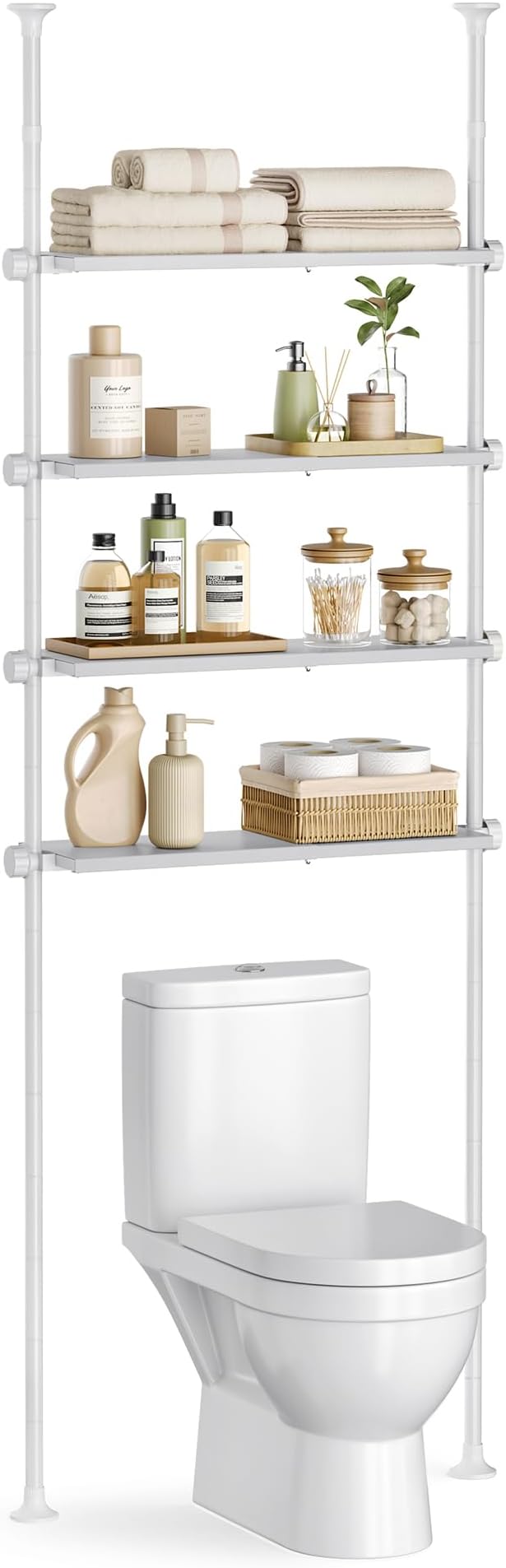 SONGMICS Bathroom Organizer 4-Tier, Over The Toilet Storage Shelf, 4 Height Adjustable and Extendable Shelves