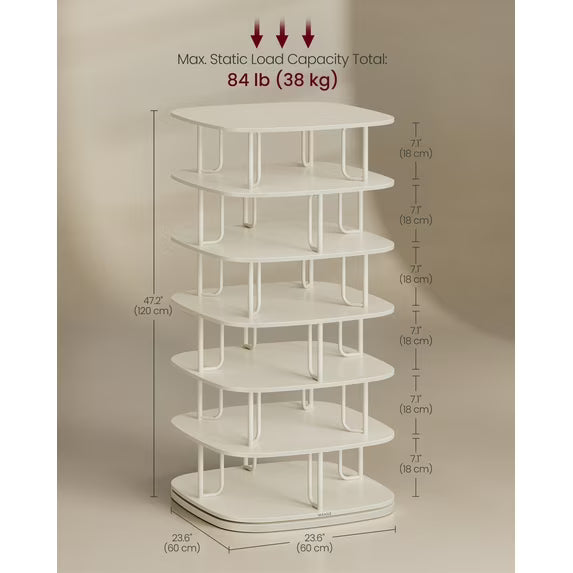 7-Tier Rotating Shoe Rack, 360° Spinning Shoe Organizer Tower for 28-35 Pairs, Sturdy Shoe Shelf for Entryway, Living Room, Closet