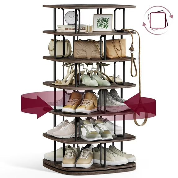 7-Tier Rotating Shoe Rack, 360° Spinning Shoe Organizer Tower for 28-35 Pairs, Sturdy Shoe Shelf for Entryway