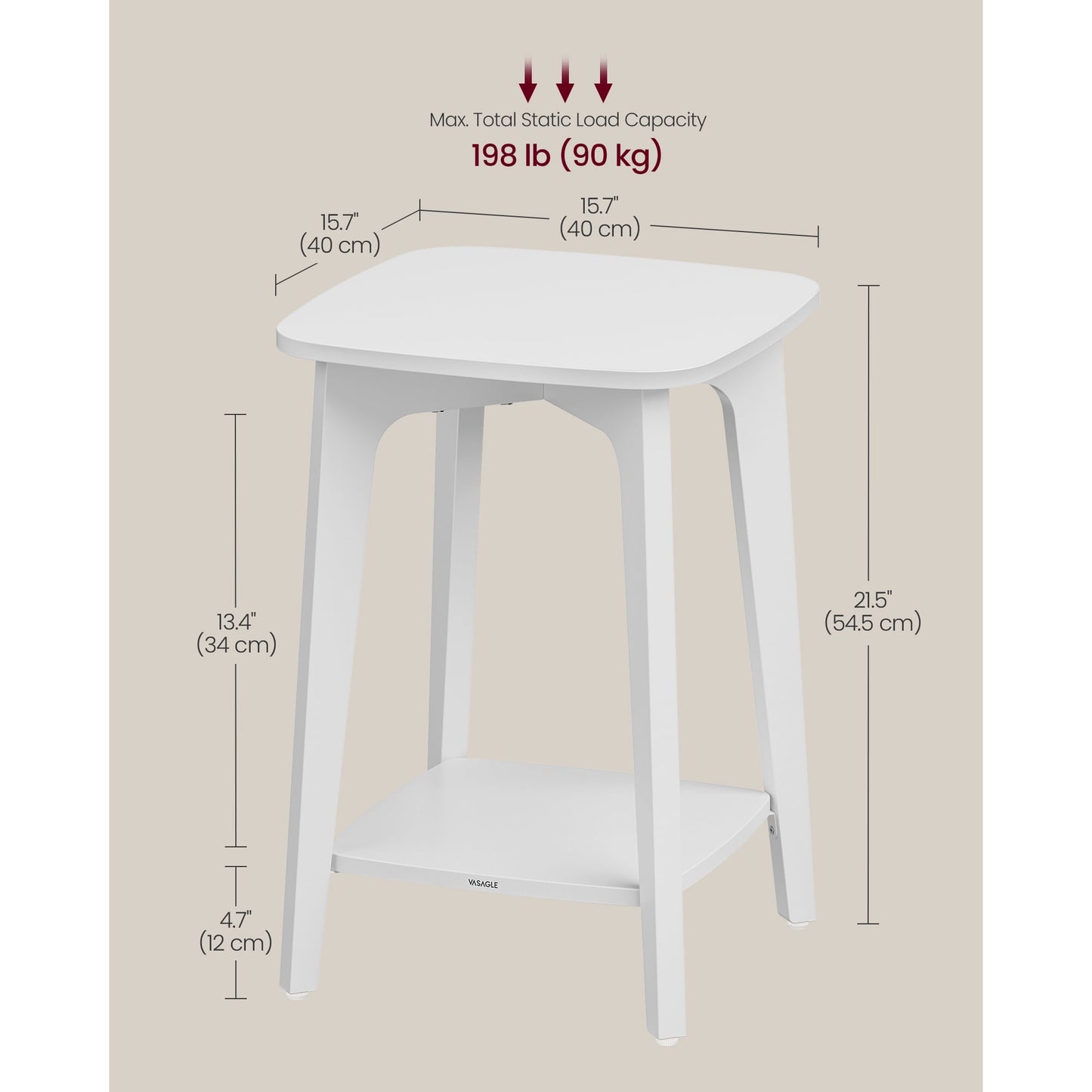 Side Table, Small Square End Table with Lower Shelf, Nightstand for Small Spaces, Cloud White
