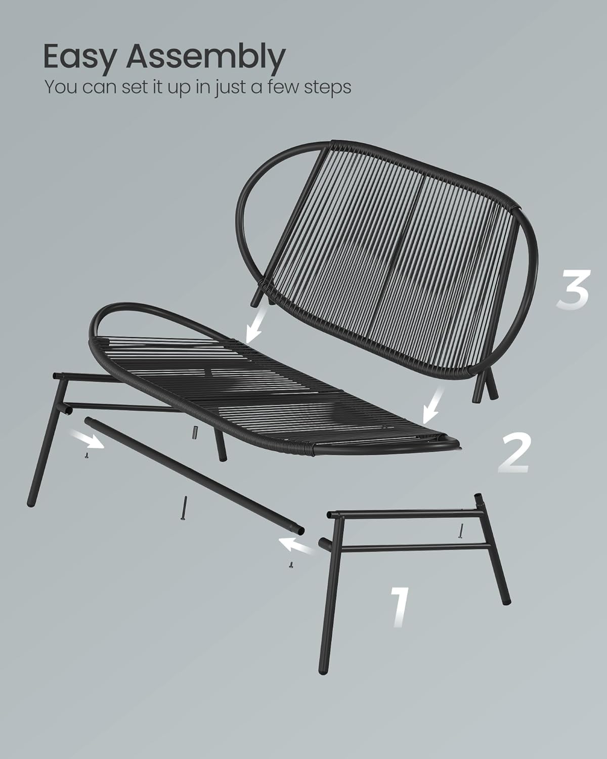 Outdoor Settee, 2-Seat Garden Furniture with Backrest, PE Rattan, 27.6 x 54.5 x 31.2 Inches, for Terrace, Garden, Balcony, Outdoor, Ink Black