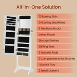 LEDREM Standing Jewelry Cabinet with LED Mirror - Full-Length Organizer, 150+ Storage Slots, 2 Lockable Drawers, Freestanding Vanity, White