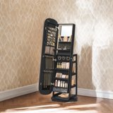 LEDREM 360°Swivel LED Jewelry Cabinet - Full-Length Mirror with 200+ Storage Slots, Lockable Drawers & Makeup Vanity, Ebony Black
