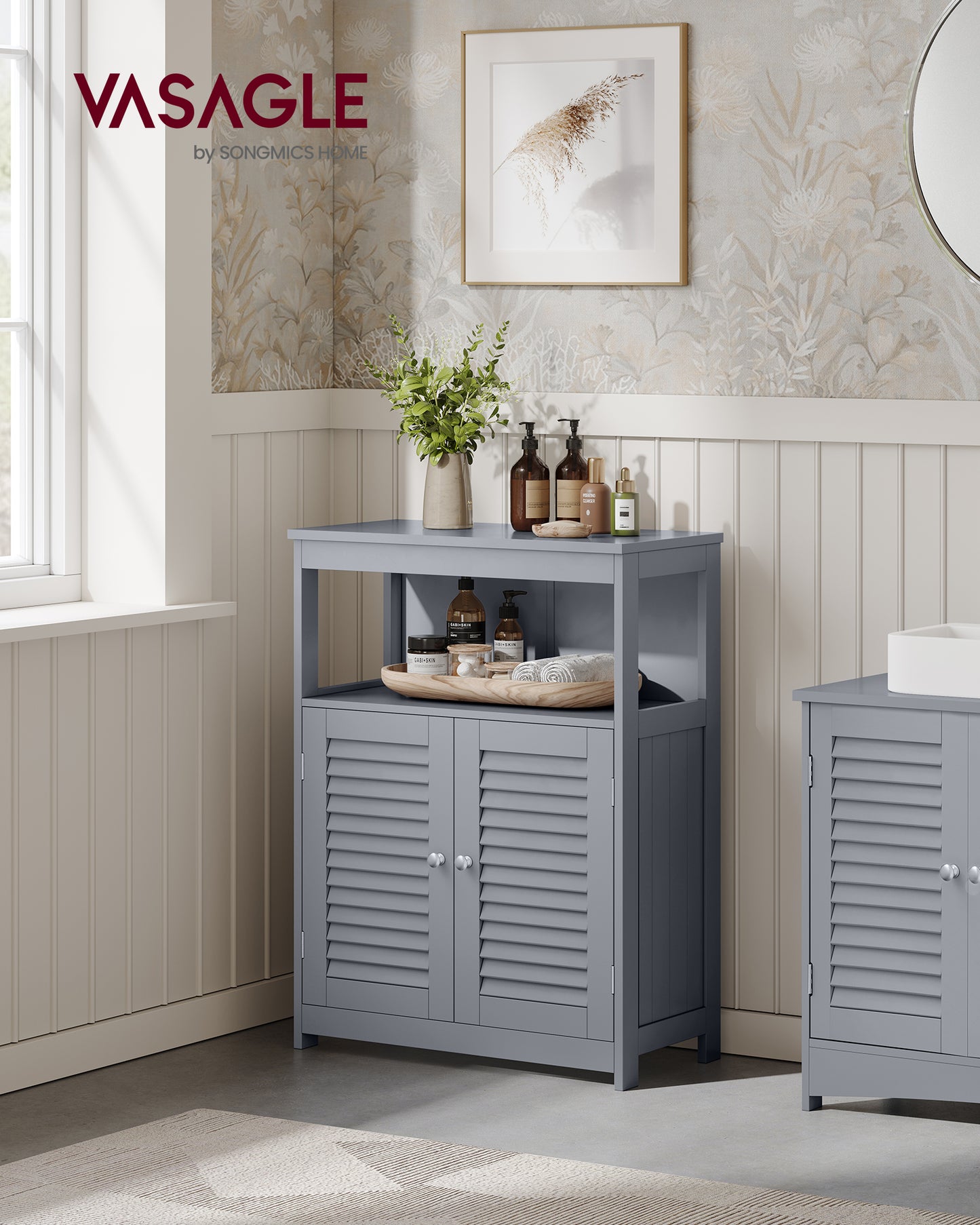 Bathroom Floor Cabinet, Bathroom Storage Cabinet, Freestanding, with Double Shutter Doors and Adjustable Shelf, Dove Gray