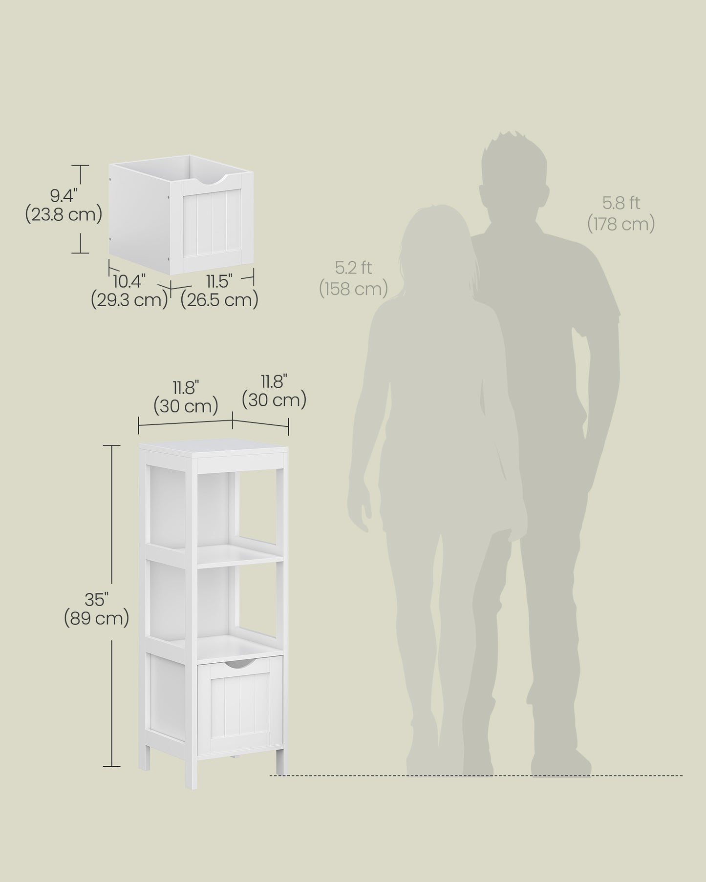 VASAGLE Floor Cabinet, Storage Organizer Rack Stand, Multifunctional Corner Unit, 2 Drawers, 35 Inches in Height, White