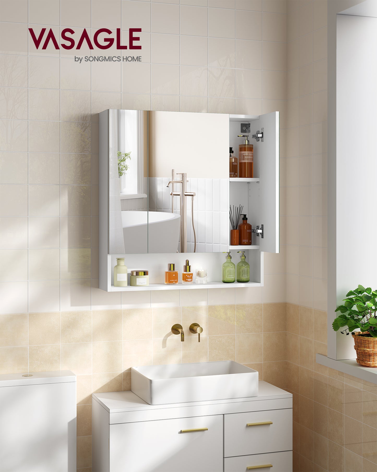 Medicine Cabinet Mirror, Bathroom Mirror with Storage, Bathroom Mirror Cabinet, Wall Mirror Cabinet, Open Compartment, Adjustable Shelves