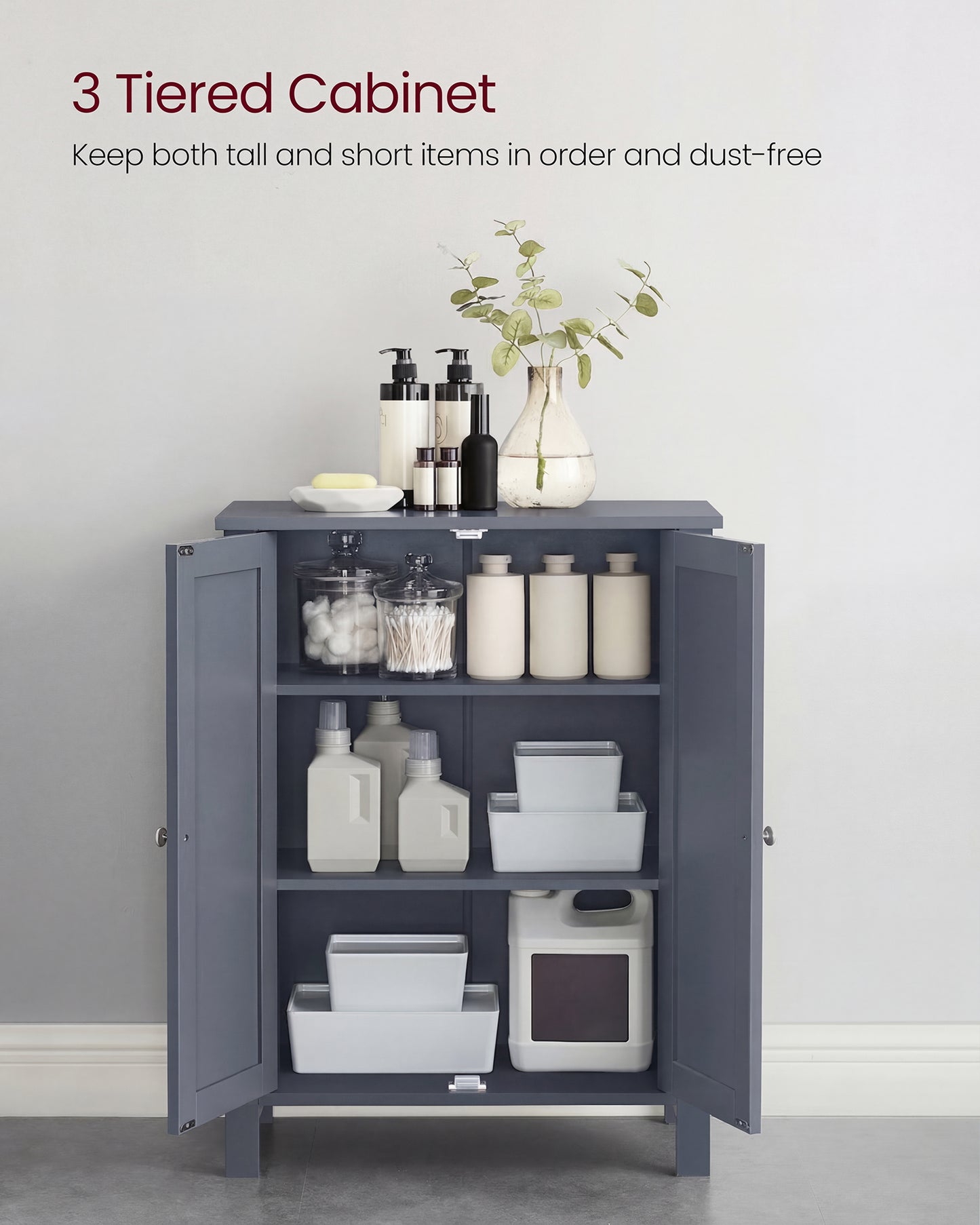 VASAGLE Bathroom Floor Storage Cabinet, Freestanding Storage Unit with Adjustable Shelve Classic Gray