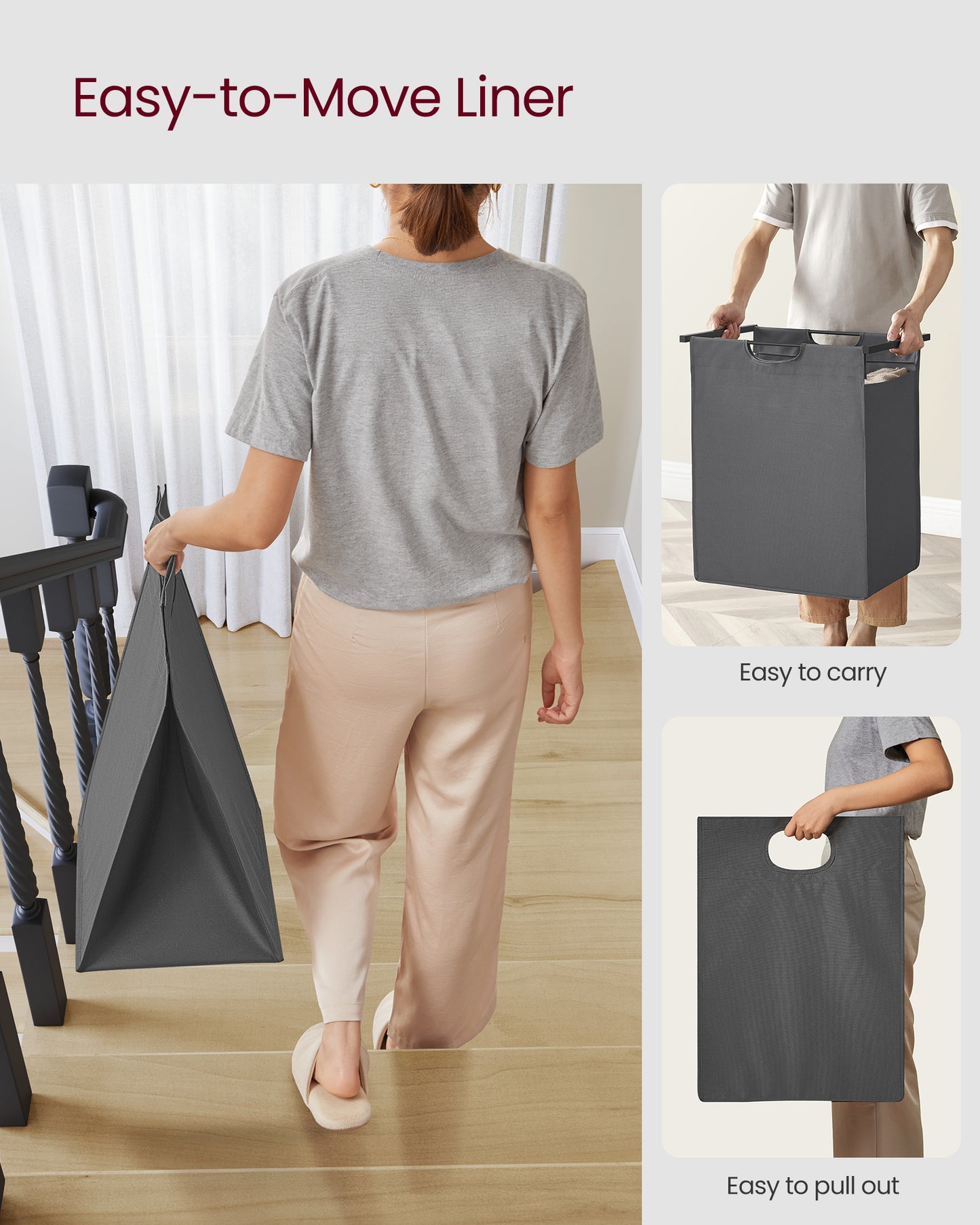 Laundry Hamper Organizer, Laundry Basket, Laundry Sorter with A Pull-Out and Removable Bag, Shelf, Laundry Bin 17.2 Gal (65 L) Gray