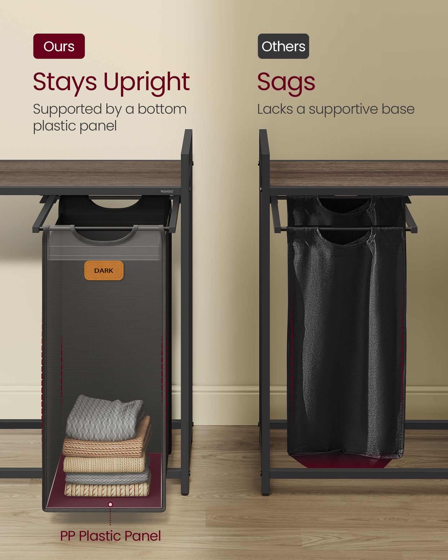 Laundry Hamper with 2 Compartments, 26.4 Gal. (100 L) Laundry Sorter, Rolling Laundry Cart with Shelves, Removable Liners, 6 Labels, Chestnut Brown, Ink Black and Dove Gray