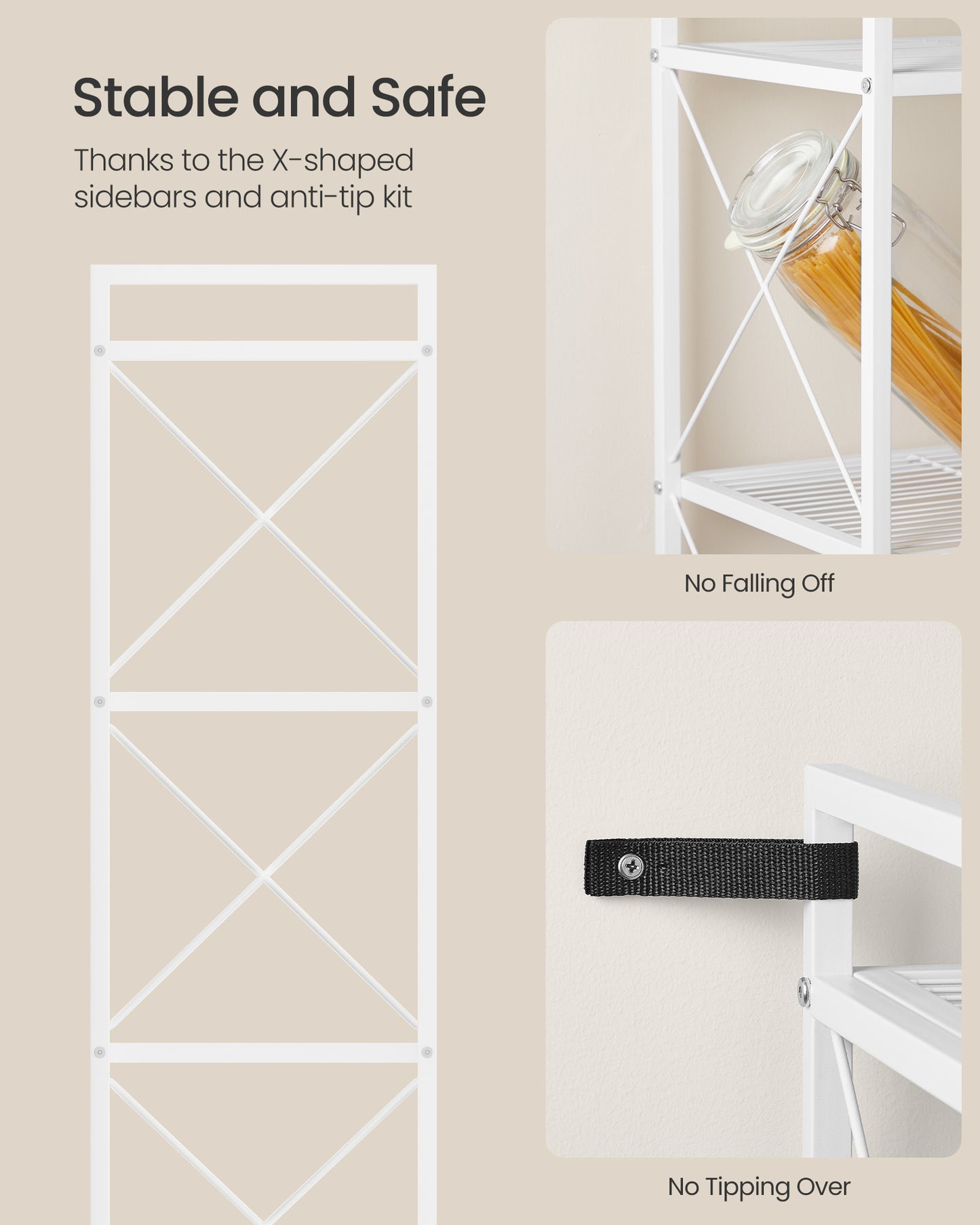 5-Tier Metal Storage Rack, Shelving Unit with X Side Frames, Dense Mesh, 12.6 x 31.5 x 57.3 Inches, for Entryway, Kitchen, Living Room, Bathroom, Industrial Style, Cloud White