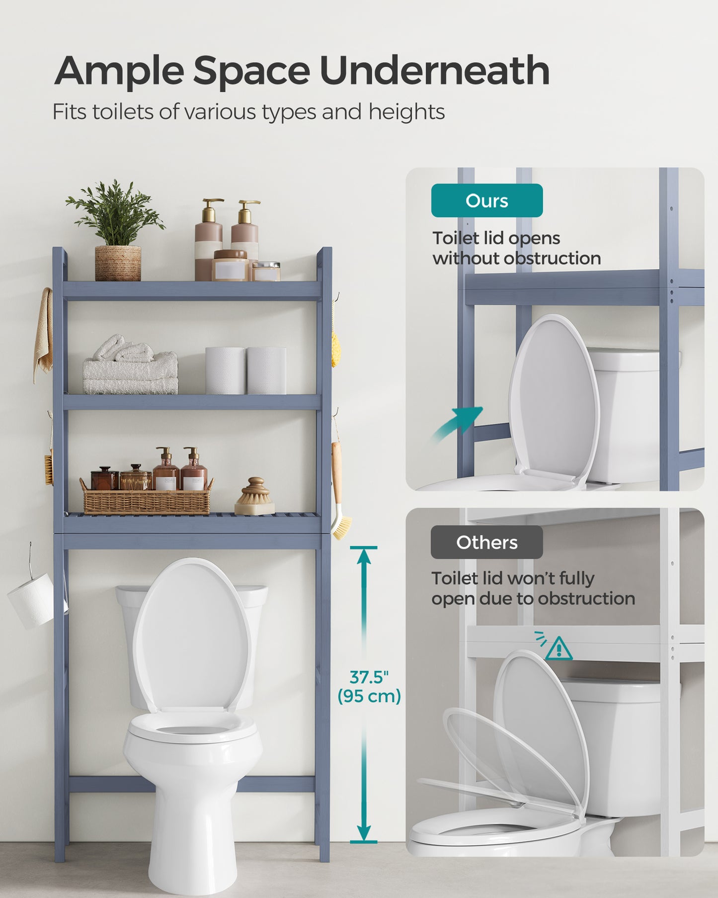 SONGMICS Over The Toilet Storage Bamboo 3-Tier Gray