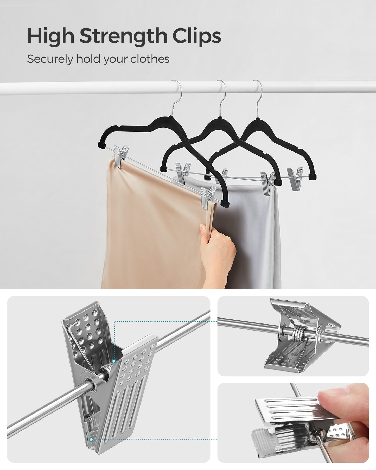 50-Pack Pants Hangers, Velvet Hangers with Adjustable Clips, Space-Saving Heavy-Duty, Non-Slip Skirt Hangers for Pants, Skirts