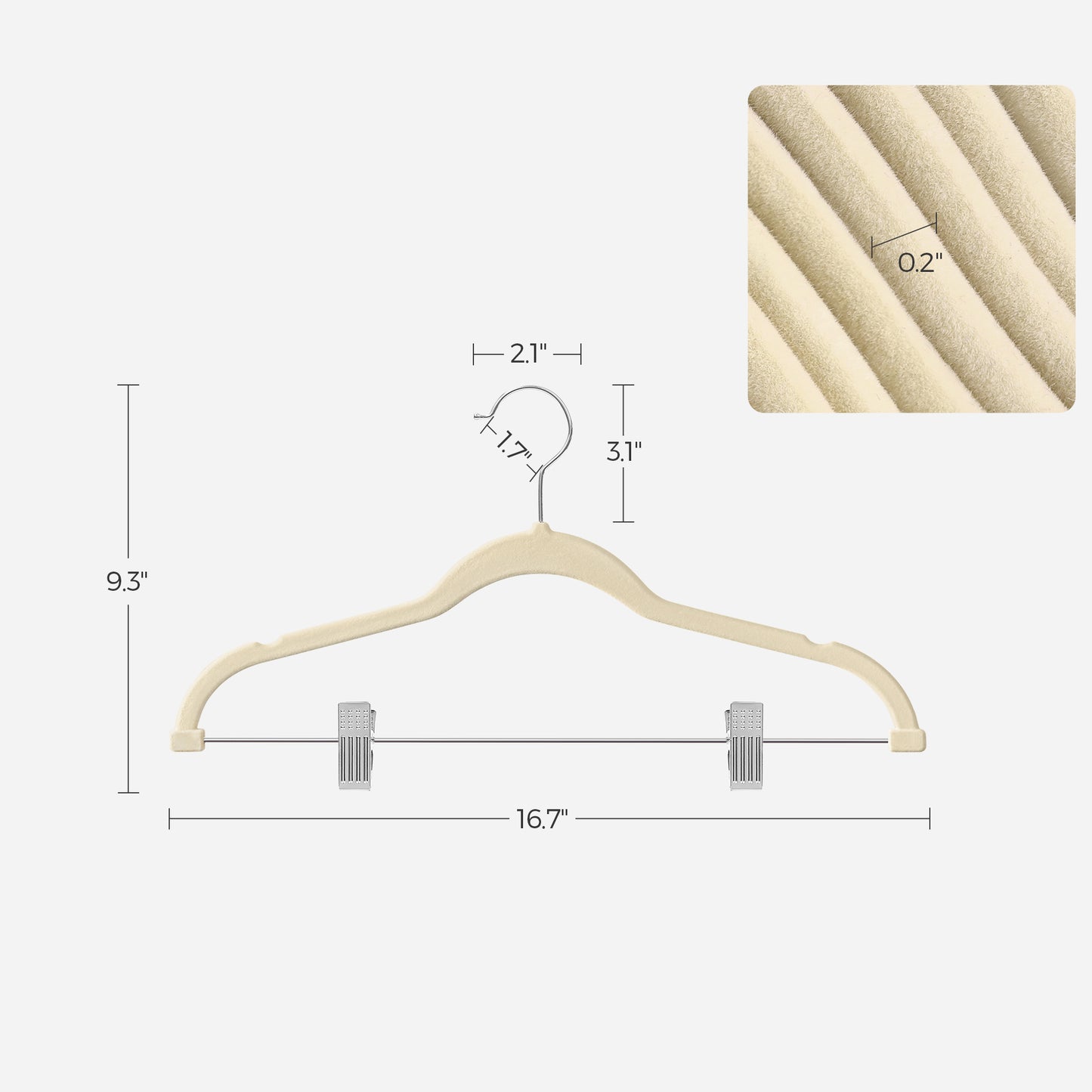 SONGMICS 30 Pack Skirt Pants Hangers Velvet Clips Hangers with Adjustable Clips Non-Slip Beige