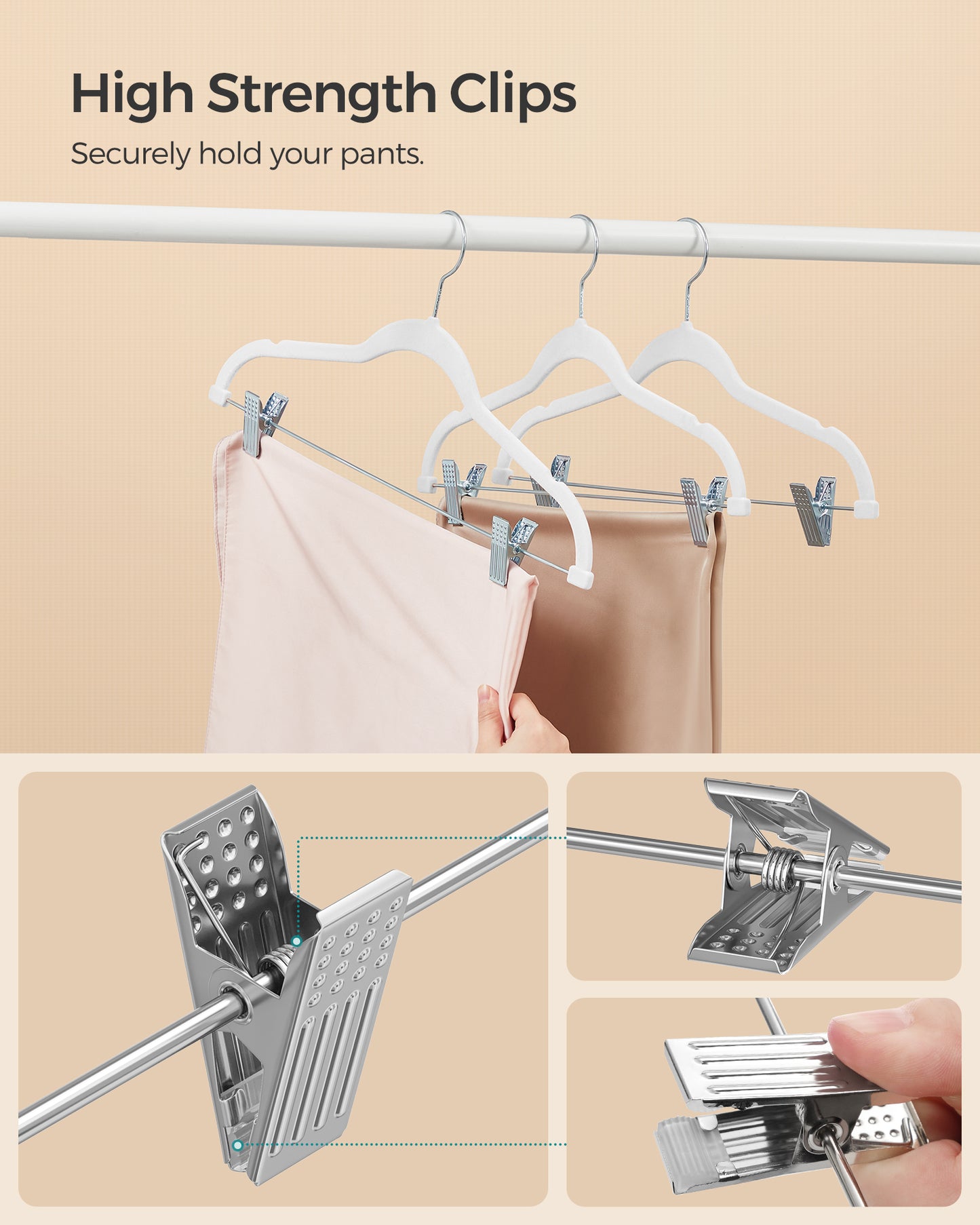 SONGMICS 30 Pack Skirt Pants Hangers Velvet Clips Hangers with Adjustable Clips Non-Slip White
