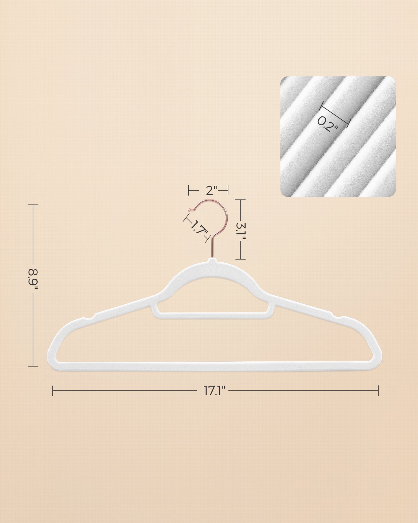 SONGMICS Velvet Hangers, Set of 50 Clothes Hanger with Rose Gold Swivel Hook, and Space-Saving, 17.1-Inch Long Cloud White