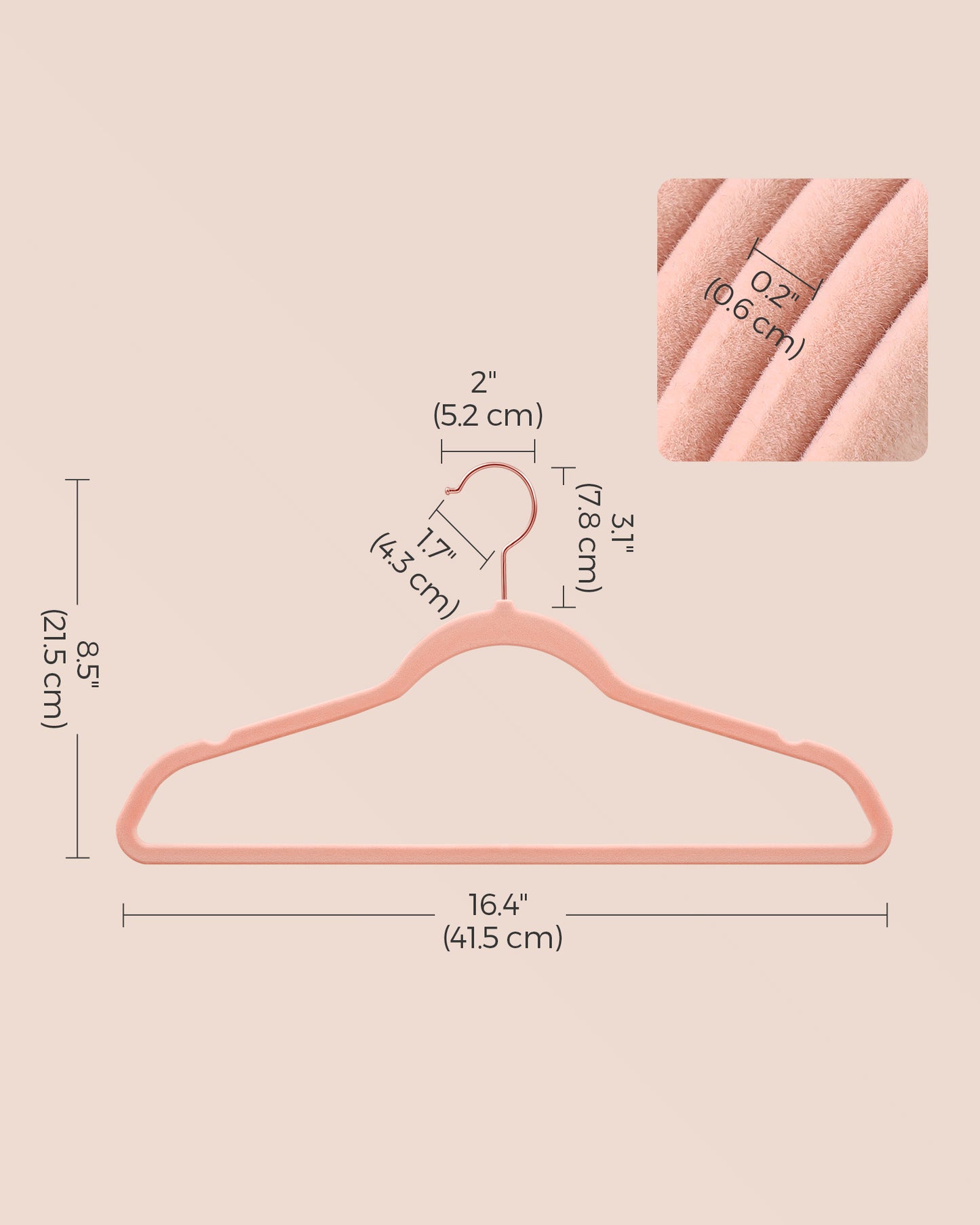 SONGMICS Velvet Hangers 50 Pack, Non-Slip Hangers with Rose Gold-Colored Swivel Hooks, Slim Space-Saving Hangers Pink