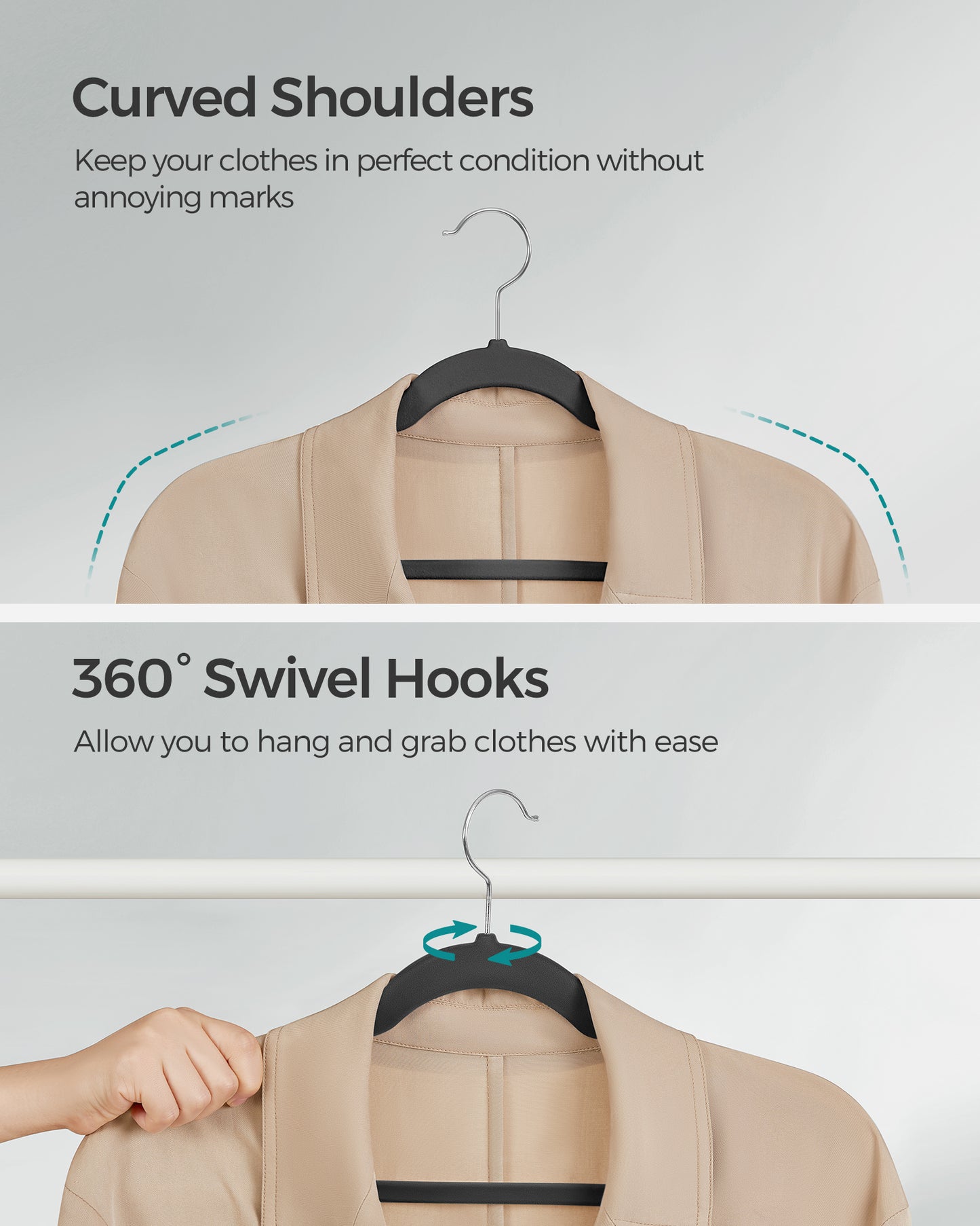 Velvet Hangers 50 Pack, Non-Slip Clothes Hangers, Suit Hangers with Shoulder Notches, 360¡ã Swivel Hook, Space-Saving Black