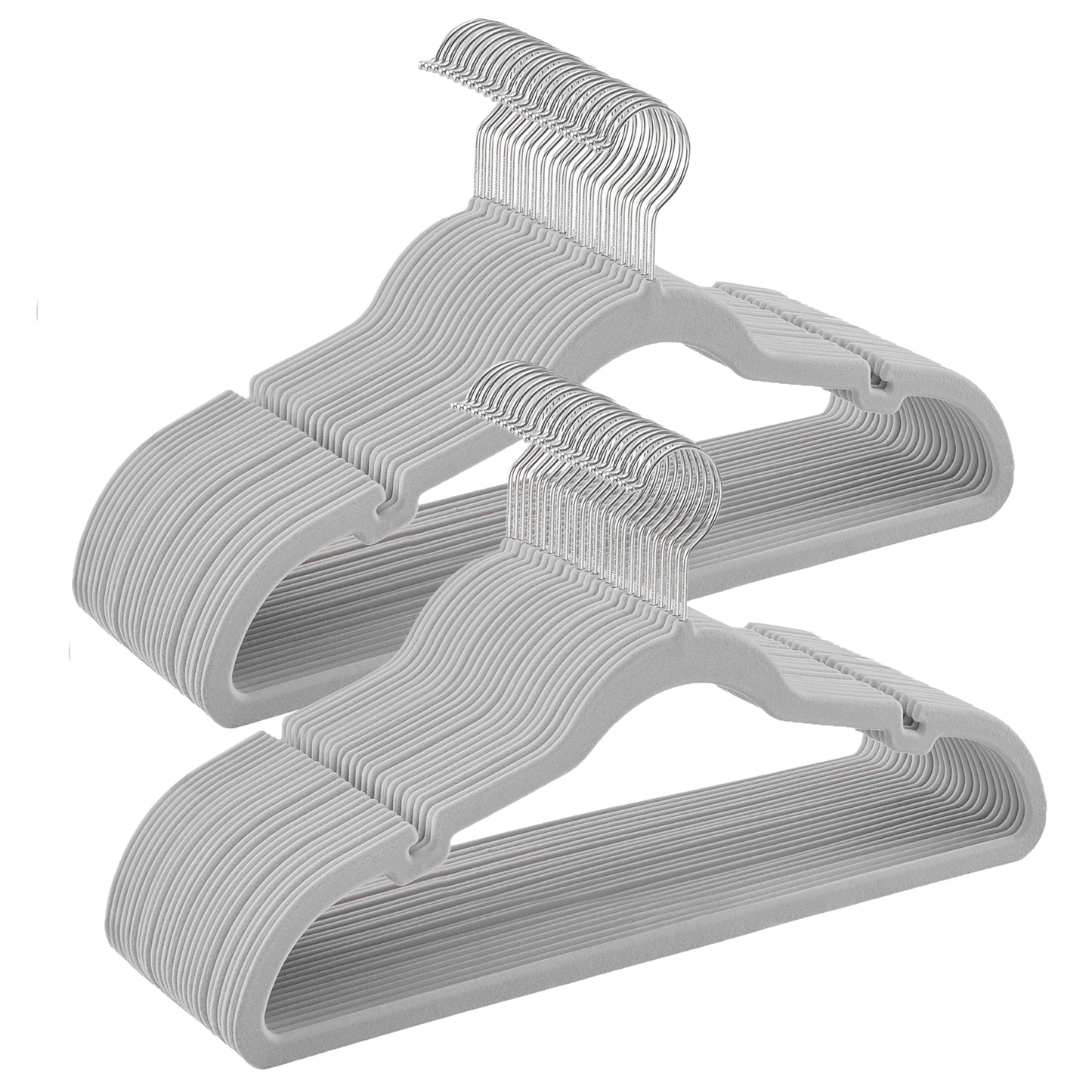 50-Pack Velvet Non-Slip Hangers with 360° Swivel Hook, Pants Bar & Shoulder Notches, Space Saving Closet Organizers, Dove Gray