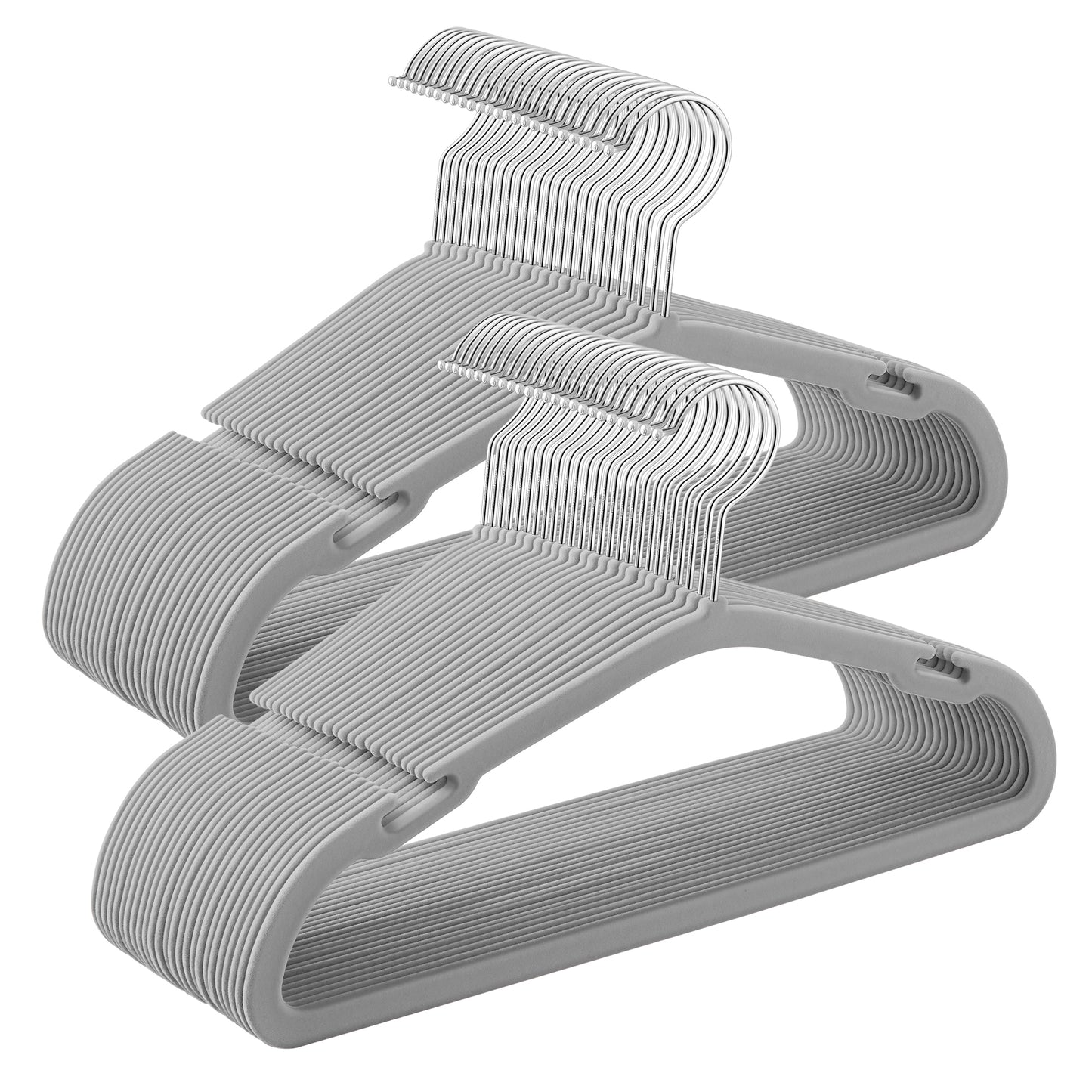 50-Pack Kids Velvet Hangers, 14x8 Inch Non-Slip Children's Hangers with Wide Shoulder Notches & Swivel Hook, Space-Saving Closet Organizers, Dove Gray