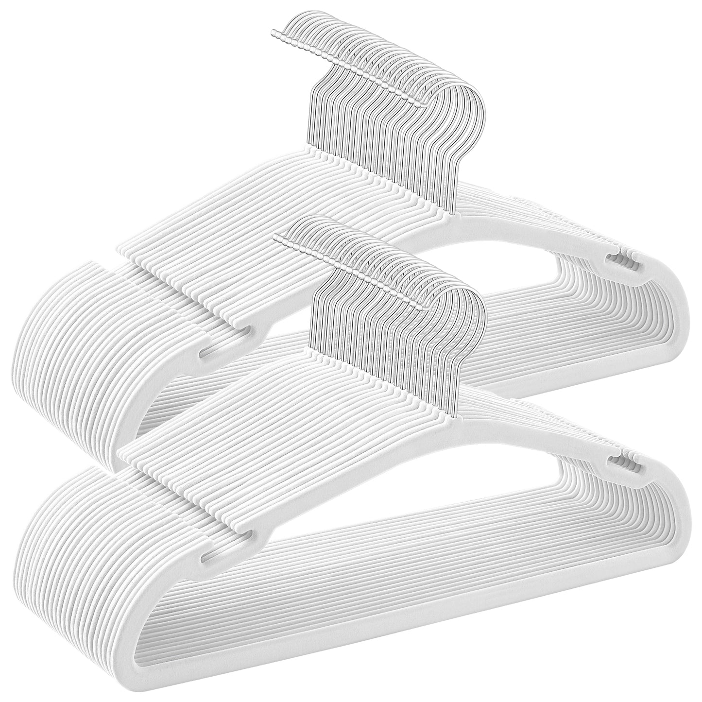 Velvet Hangers 50 Pack, Non-Slip Clothes Hangers, 17 x 8.3 Inches, Coat Hangers with Wide Shoulder Notches, Pants Bar, 360° Swivel Hook, Space-Saving, for Closet, Cloud White