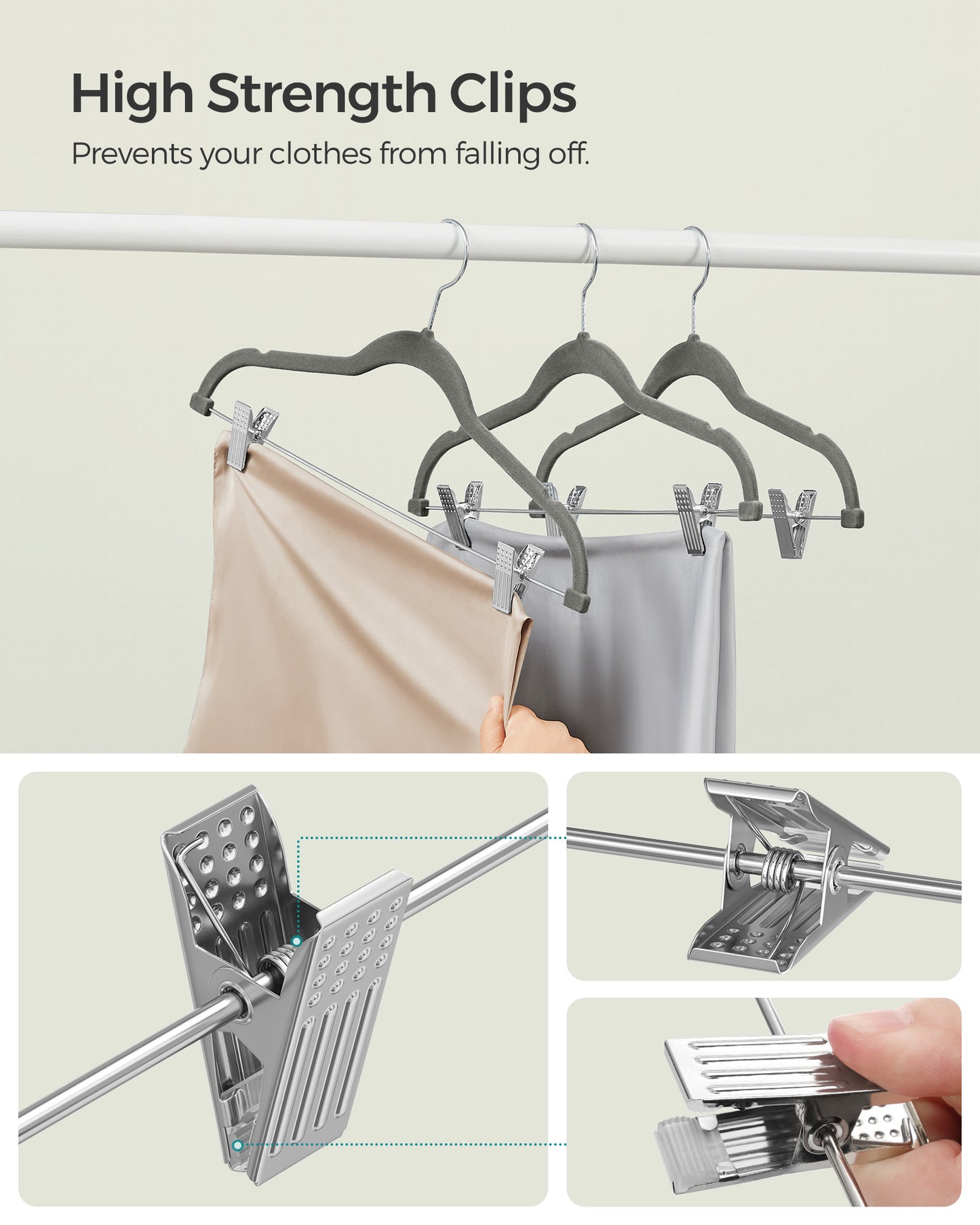 SONGMICS 30 Pack Skirt Pants Hangers Velvet Clips Hangers with Adjustable Clips Non-Slip Greyv