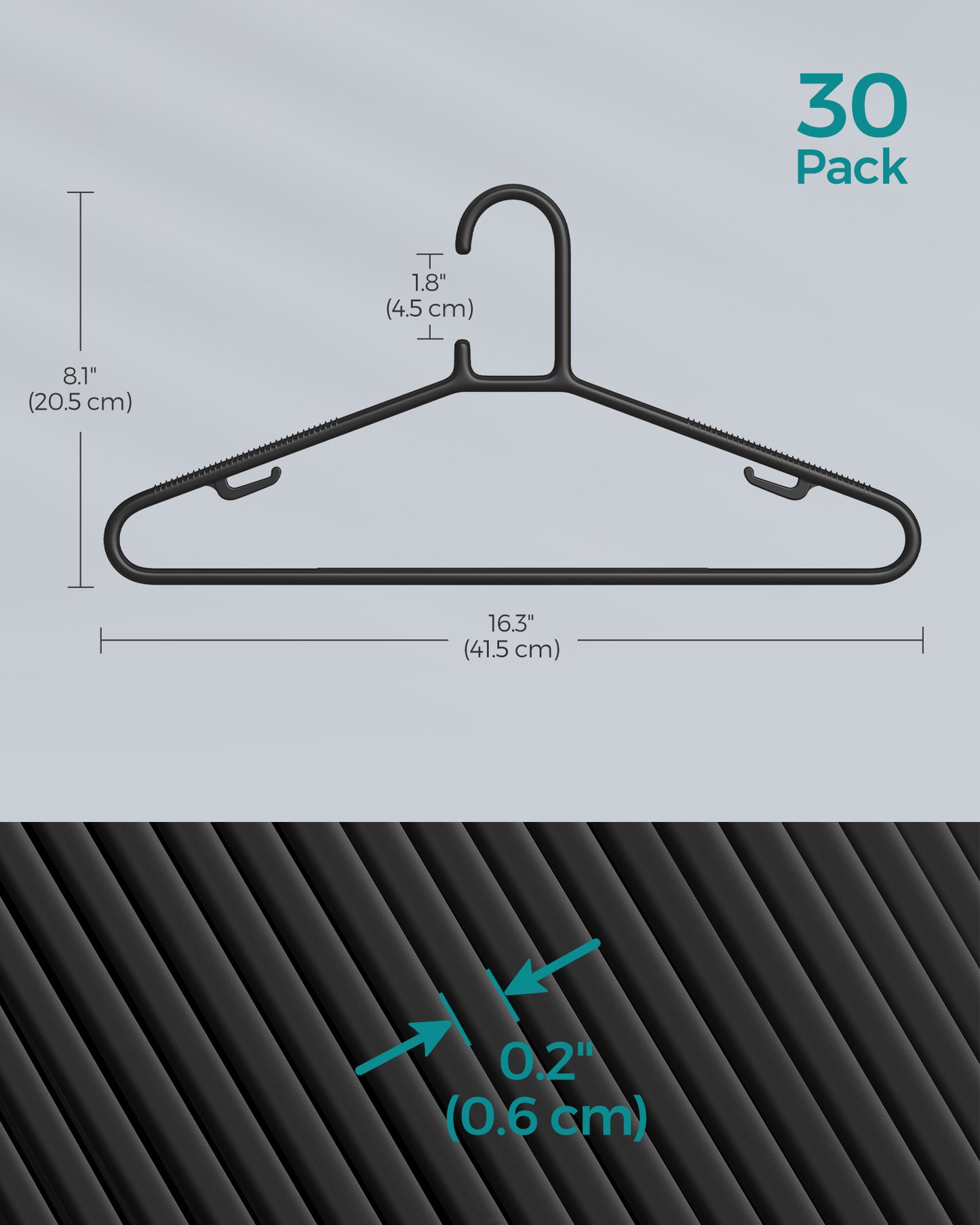 SONGMICS Plastic Hangers 30 Pack, Space-Saving Clothes Hangers, Lightweight Hangers, for Pants, Coats, Dresses, Black