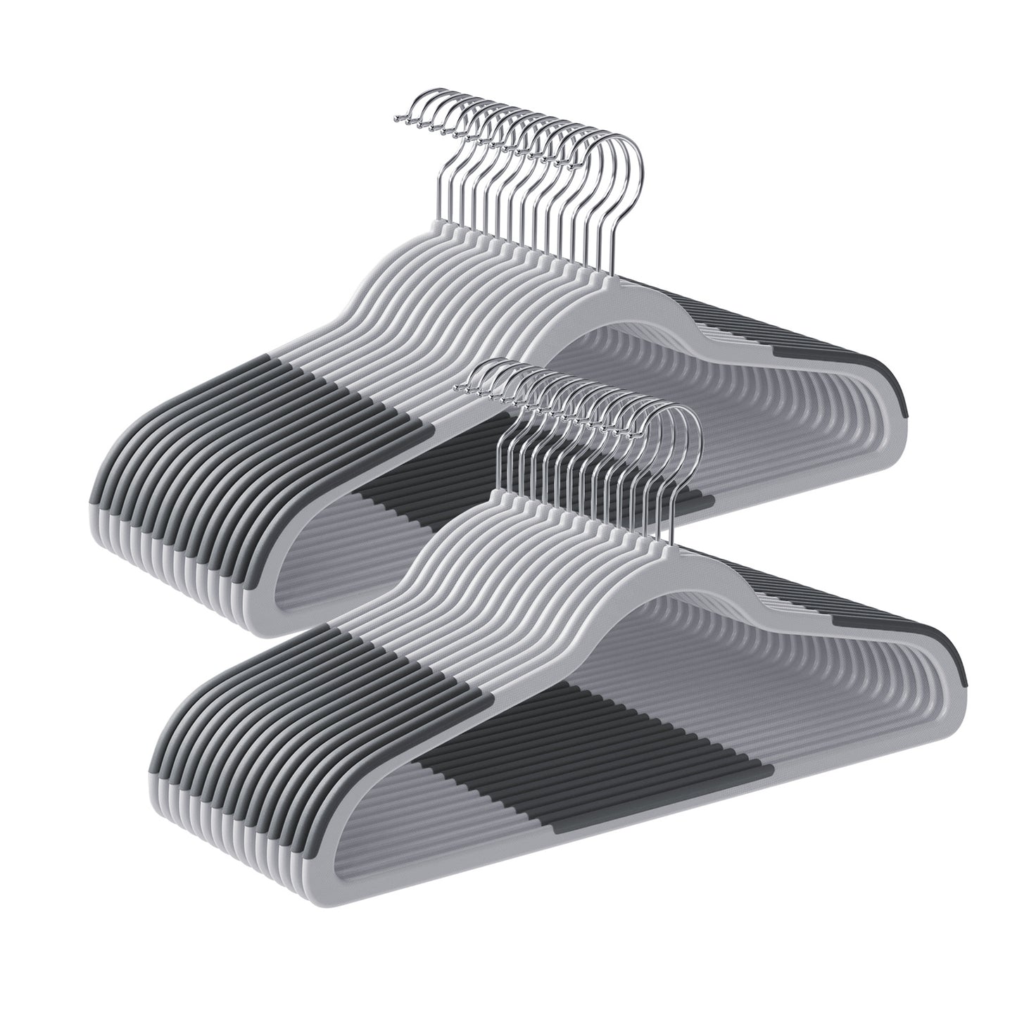 30-Pack Space Saving Plastic Hangers with 360° Swivel Metal Hooks, Heavy Duty Closet Organizers for Coats, Shirts, Pants, Light Gray and Dark Gray