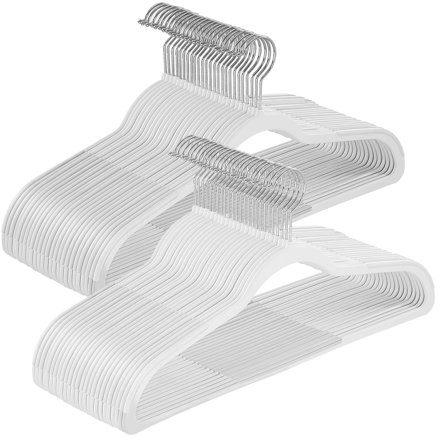 50-Pack Space Saving Plastic Hangers with 360° Swivel Hooks, Heavy Duty Closet Organizers for Coats, Dresses, Pants, Cloud White