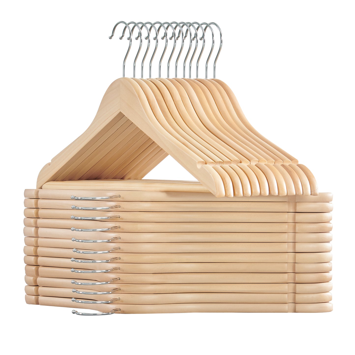 24-Pack Wooden Hangers with Pants Bar and 360° Swivel Hooks, Natural Beige Maple Wood Closet Organizers for Jackets Coats