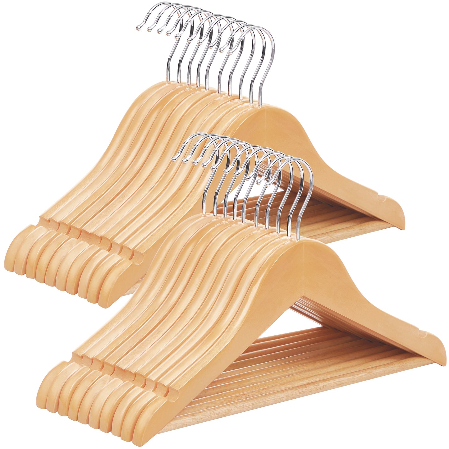 Kids Wooden Hangers 20 Pack, Solid Wood Baby Hangers with Pants Bar, Shoulder Notches, and Swivel Hooks, 12.6 x 7.5 Inches