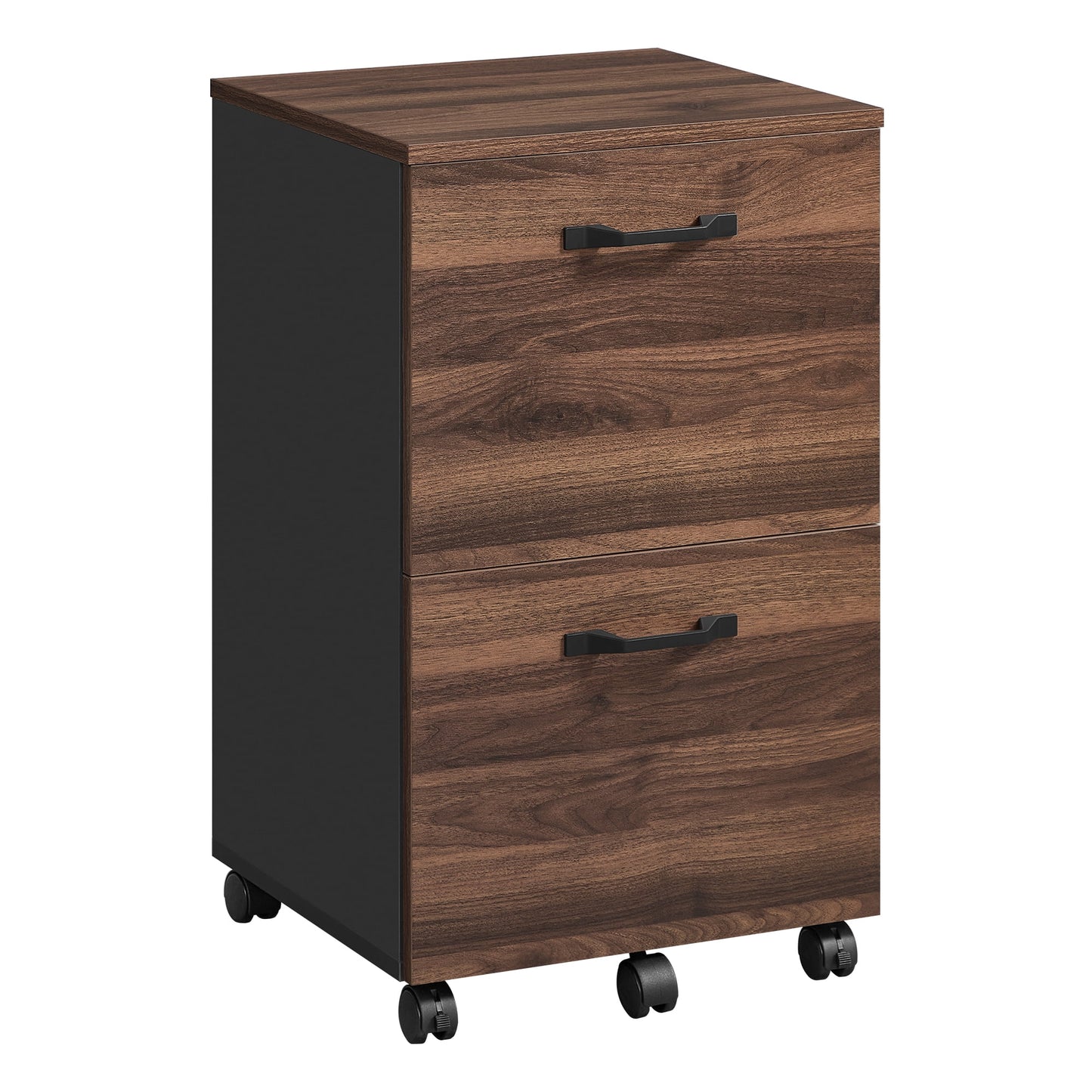 Walnut File Cabinet, Modern 2 Drawers, Rolling Filing Cabinet Wood Storage Shelf for Home Office