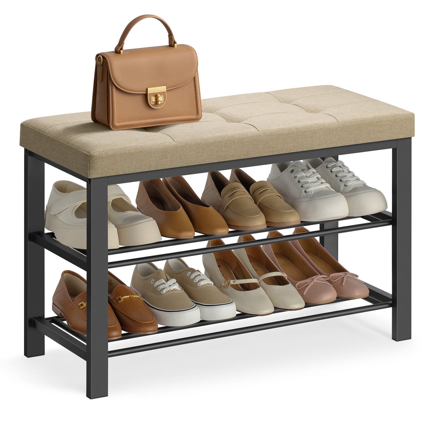 3-Tier Shoe Rack Shoe Bench for Entryway Storage Organizer with Metal Frame for Living Room Hallway 12.2 x 31.9 x 19.3 Inches