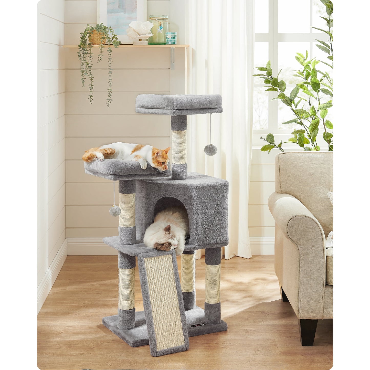 FEANDREA 45.3" Cat Tower Cat Tree for Indoor Cats Cat Condo with Scratching Post Cat Cave Light Gray