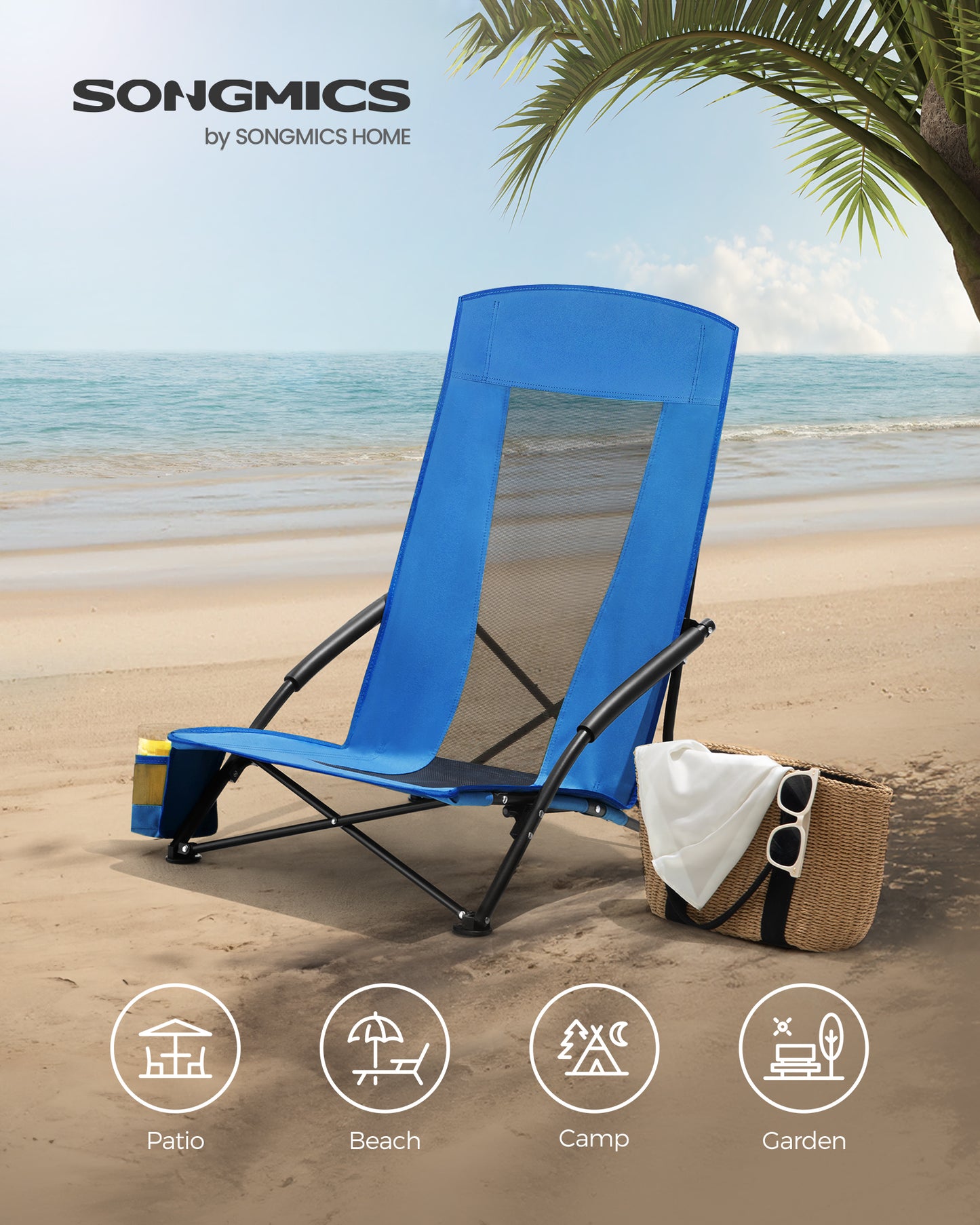 Light Blue Portable Camping & Beach Chair - High Backrest, Cup Holder, Lightweight yet Heavy - Duty with 330 lb Max Load