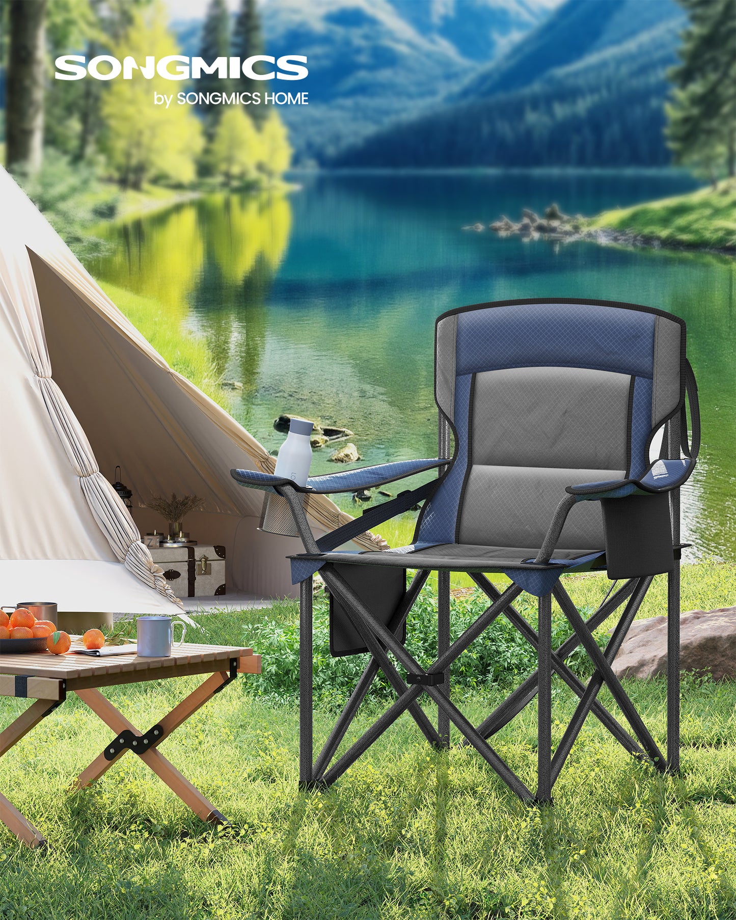 Harbor Blue Outdoor Camping Folding Chair - Features Cup Holder, Foam Padding, High Backrest. Foldable, 450 lb Weight Capacity,for Beach & Sports