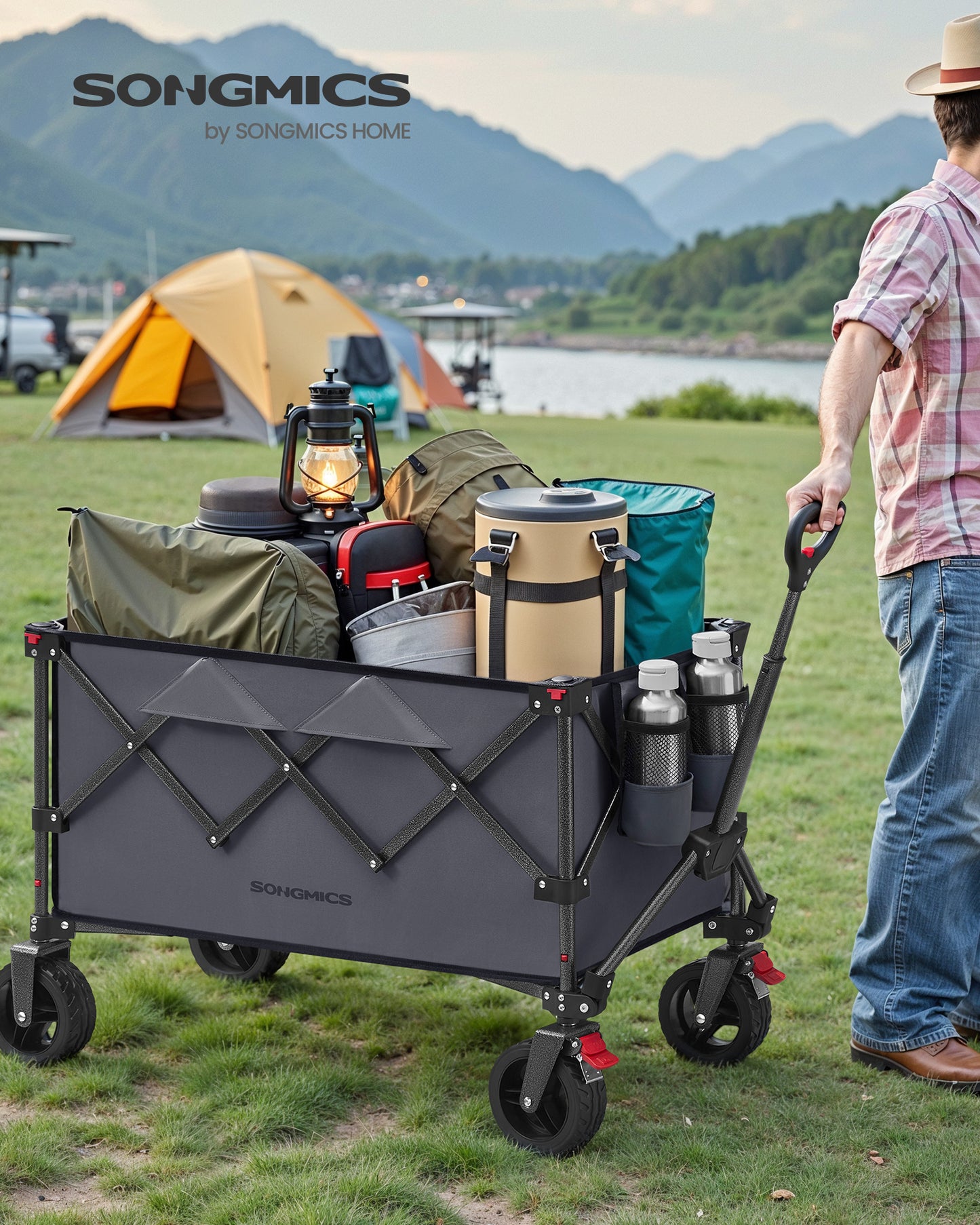 40-Gallon Heavy-Duty Foldable Utility Wagon with Removable Wheels, 330 lb Capacity, Compact Storage for Outdoor Use, Slate Gray