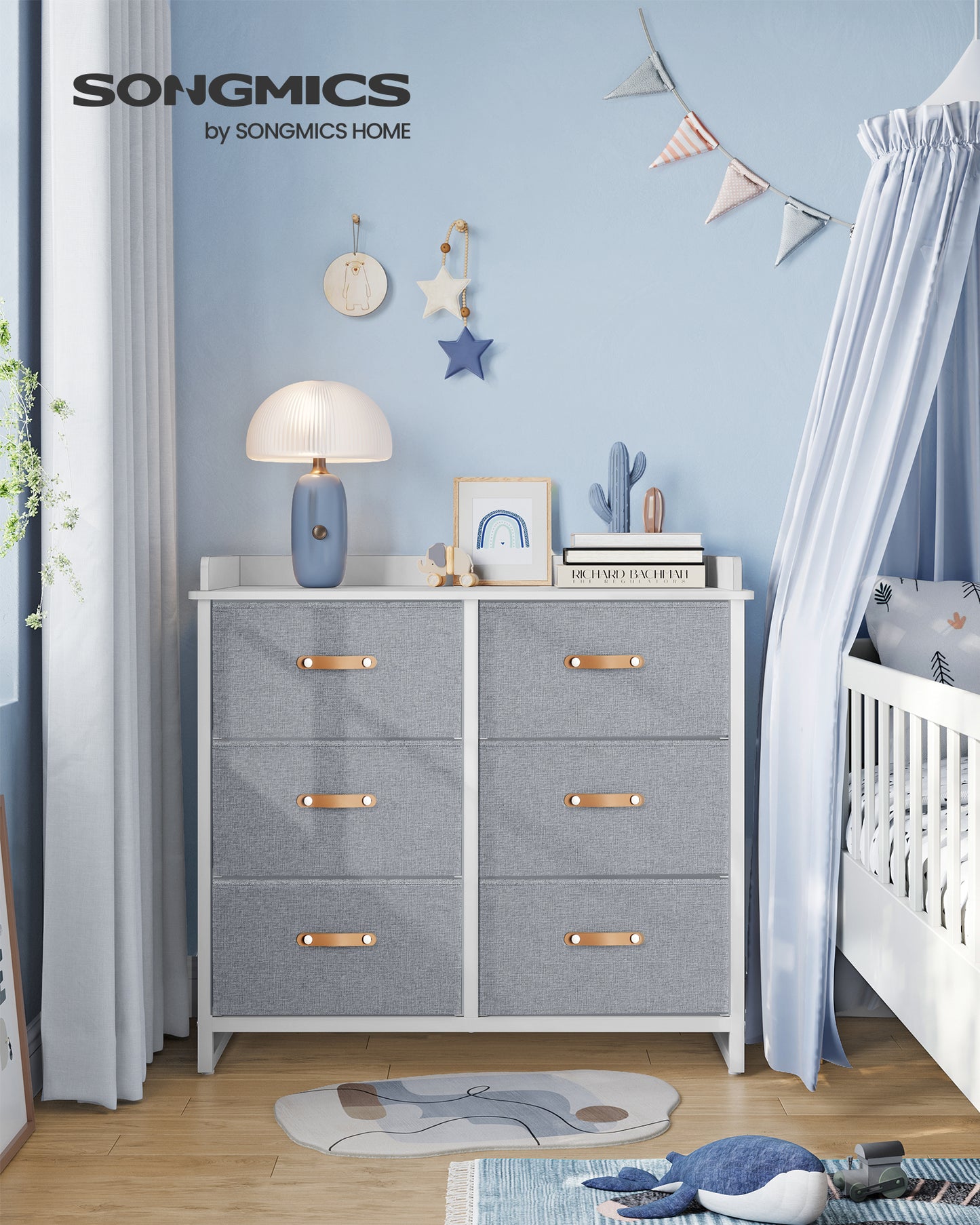 Kids Dresser with 6 Drawers Boys Girls Dresser for Baby with Water-Resistant Changing Table Storage Organizer Cabinet Gray