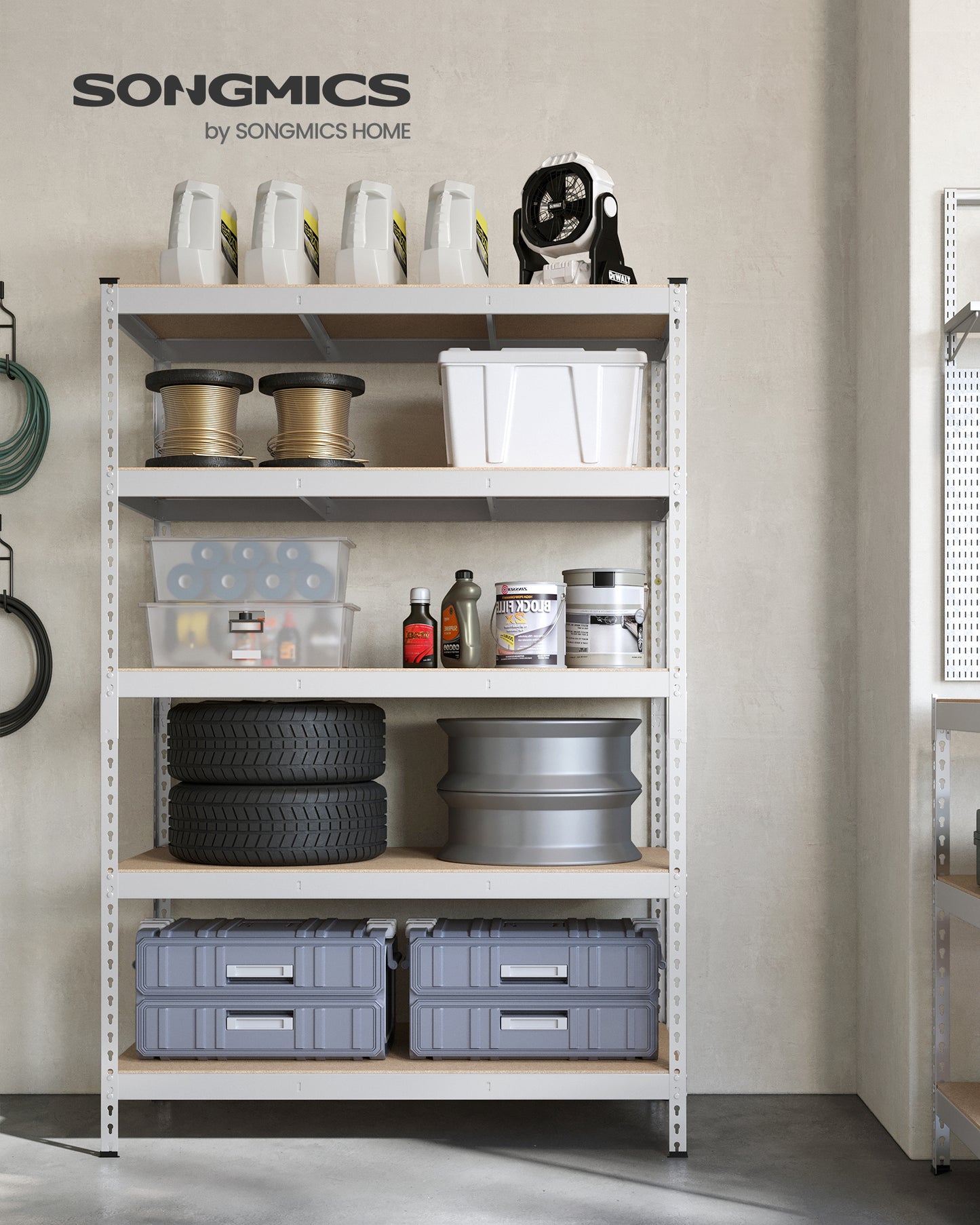 Storage Shelving Unit 5 Tier Garage Shelves Adjustable Storage Rack Heavy Duty Metal Shelving for Basement,Pantry,Kitchen,23.6 x 47.2 x 70.9 Inches,Silver