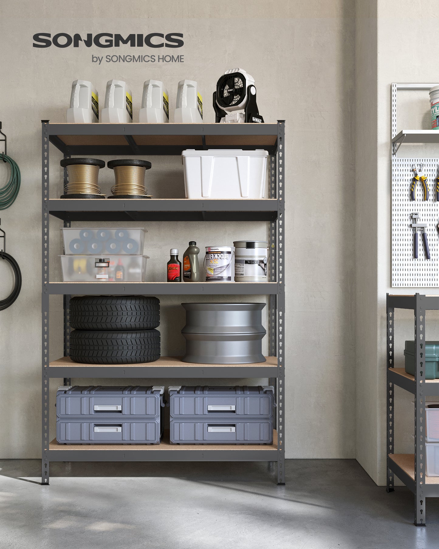 Storage Shelving Unit 5 Tier Garage Shelves Adjustable Storage Rack Heavy Duty Metal Shelving for Basement,Pantry,Kitchen,23.6 x 47.2 x 70.9 Inches,Gray