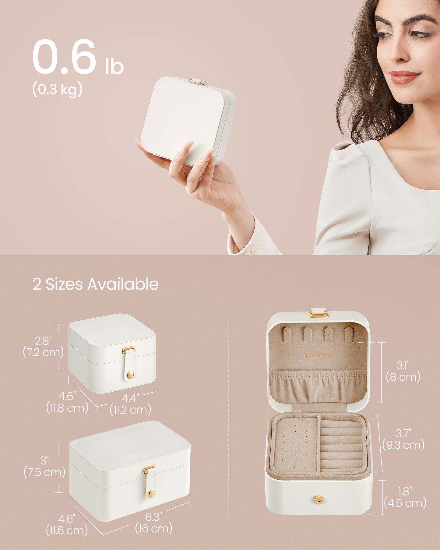 Jewelry Box, Travel Jewelry Case, 2-Layer Jewelry Holder Organizer, Portable Versatile Earring Storage, for Small Accessories, Cloud White