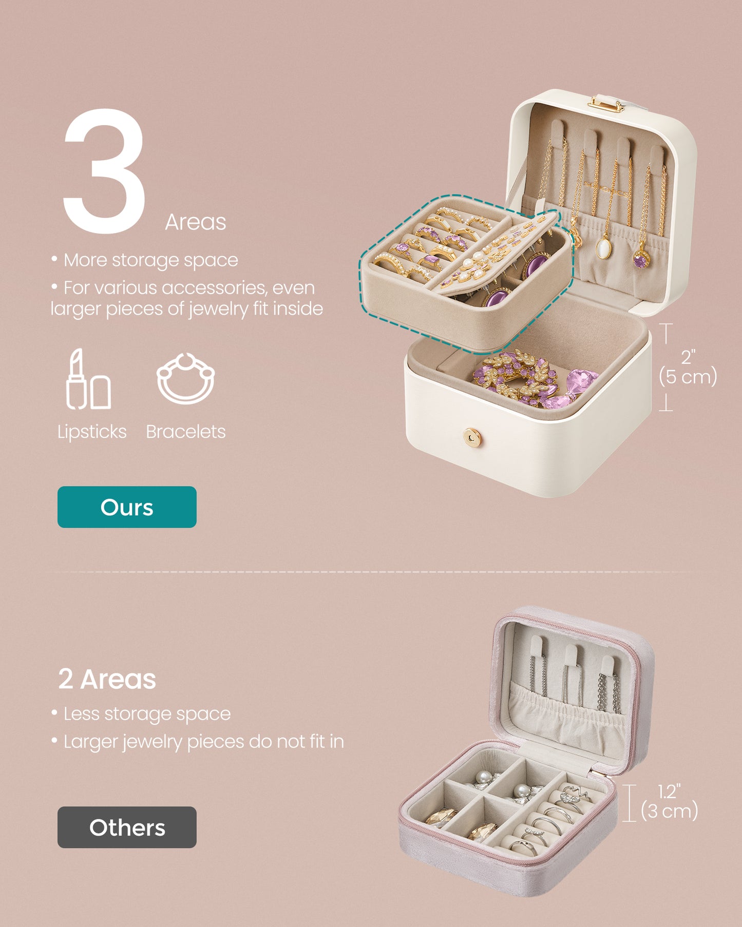 Jewelry Box, Travel Jewelry Case, 2-Layer Jewelry Holder Organizer, Portable Versatile Earring Storage, for Small Accessories, Cloud White